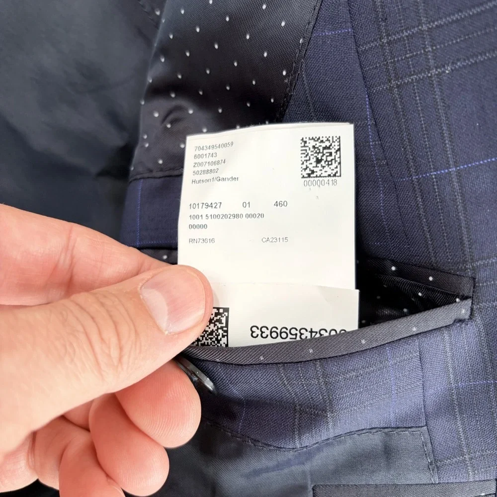 Hugo Boss Hutson1 Gander Blazer Jacket in Blue Plaid Super 100 Wool Men 40R